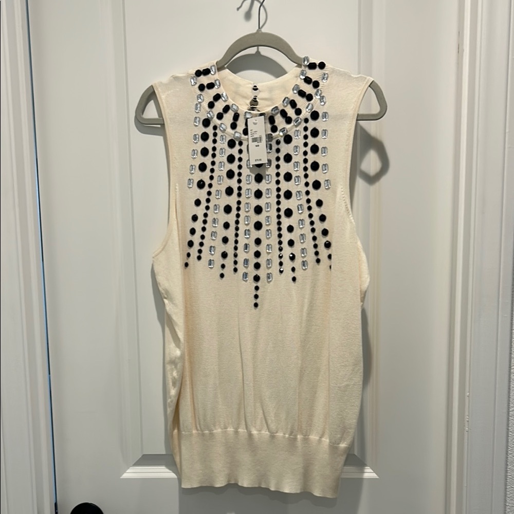 Lane Bryant Embellished Cream Sleeveless Top